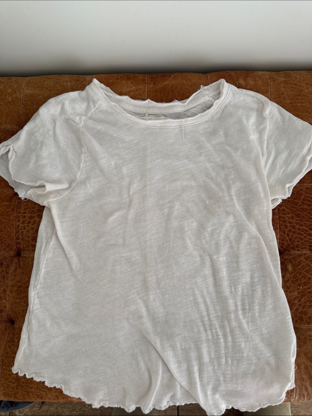 We The Free Ivory Crewneck Tee with Raw Stitch Detail Be my Baby tee